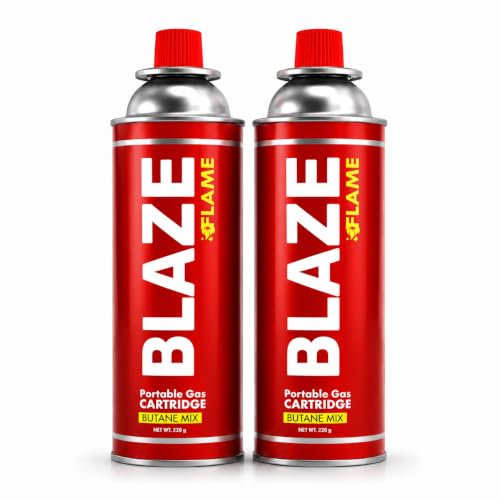 Image of 225g Butane Gas Canister, Pack of 2 - Camping Stove Fuel | Fits cassette stoves, portable camping stoves and culinary blow torches. Self-sealing bayonet valve, clean burning.