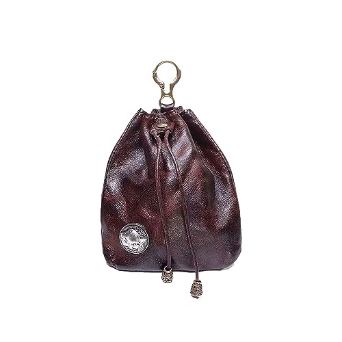 1Pcs Medieval Genuine Leather Drawstring Change Purse Key Ring Purse Coin Organizer Drawstring Gift Bag Jewelry Storage Bag Mini Multifunction Walle for Men & Women (Coffee)