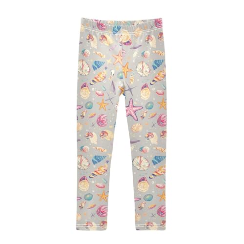 Shells Ocean Waves Beach Starfish White Kids Baby Girls Basic Leggings Soft Full Length Yoga Pants Running