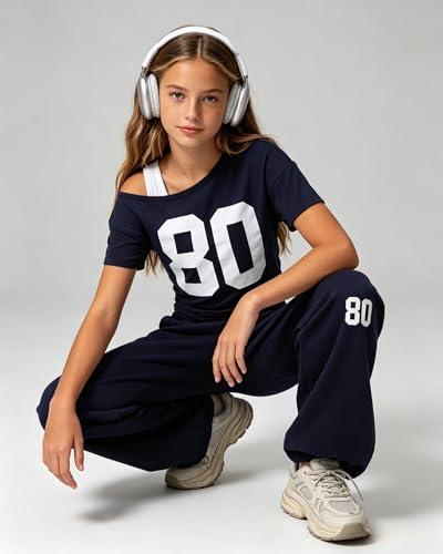 Image of Teen Girls Clothes Off the Shoulder Top and Wide Leg Pants Matching Outfit Set with Pockets Size 7-16