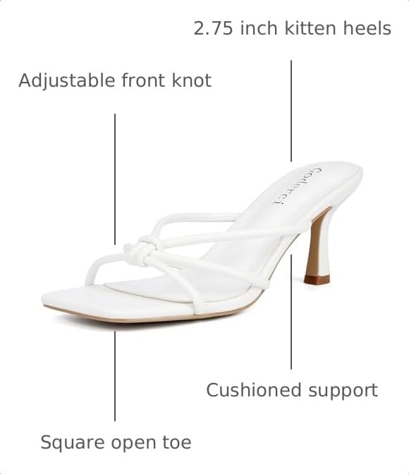 Image of Goderci Kitten Strappy Heels for Women Knotted Square Open Toe Slip On Mule Heels Mid Heeled Sandals