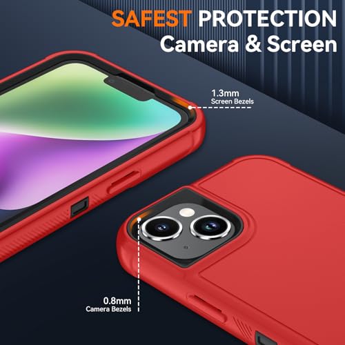 Image of SunStory Compatible with iPhone 13 /14 Case with HD Screen Protector, 3-Layer Heavy Duty Full-Body Cover,3 in 1 Hybrid Protective Case for iPhone 13 /14 6.1 inch, Red