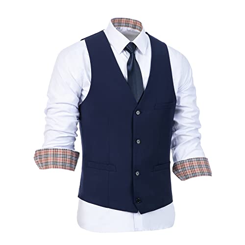 Image of Furuyal Men's Suits 3 Piece Slim Fit Suit Set,Two Button Wedding Business Tuxedo Solid Blazer Jacket Vest Pants with Tie