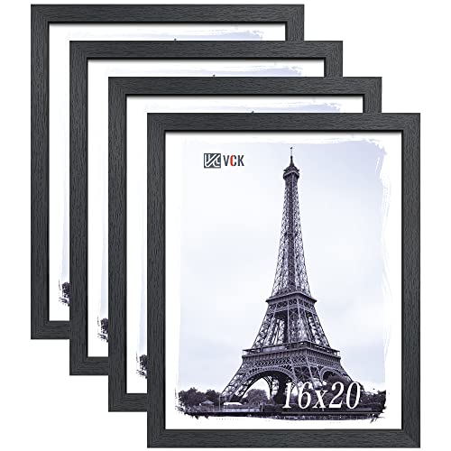 VCK 16x20 Poster Frame 4 Pack, Black Solid Wood Picture Frames with Exclusive Woodgrain, Wall Gallery Frame