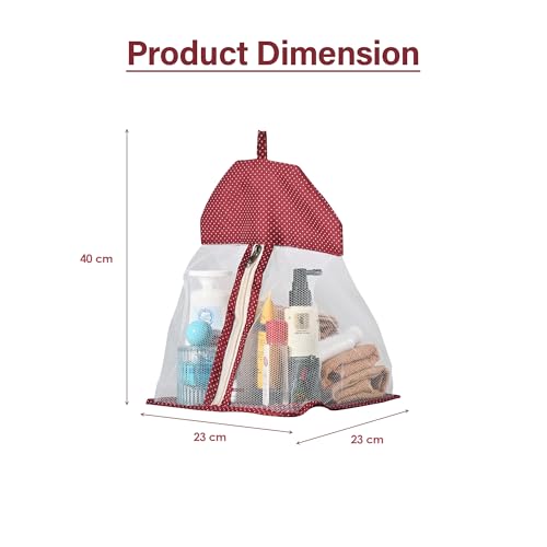 Image of Kuber Industries 2 Pcs Cotton Dot Print Net Storage Hanging Organizer Bag for Undergarment | See Through Hanging Innerwear Organiser For Wardrobe | Maroon