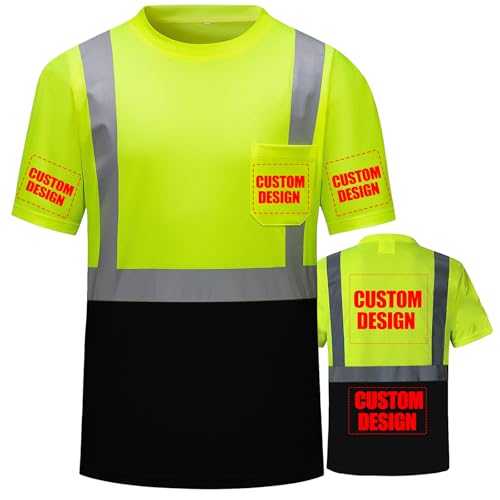 Custom High Visibility Shirts Class 3 CustoReflective Shirts ANSI with Pocket Safety Shirts for Men and Women
