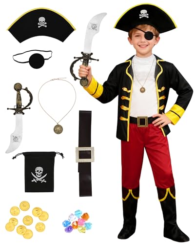 Dtiaagto Déguisement de Pirate pour Tout-Petits, Déguisement pour Garçons et Filles avec Chapeau de Pirate et Housses de Chaussures 3-4 ans