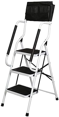 WiberWi Step Ladder 3 Step with Handrails 500 lb Capacity Step Stool Folding Ladders for Home Kitchen with Safety Side Handrails Non-Slip Wide Pedal Stepladder with Attachable Tool Bag