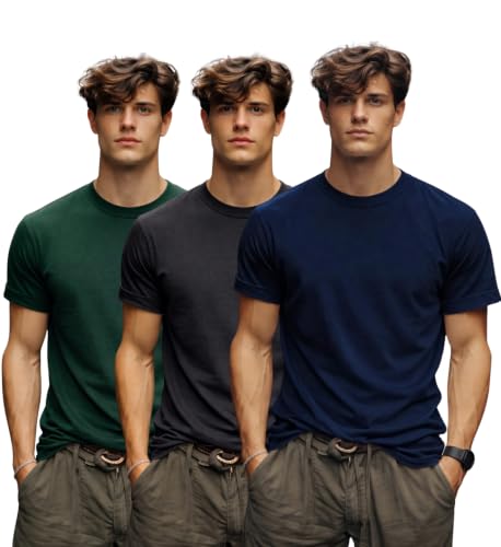 Image of INKKR Men's Solid Round Neck Half Sleeve Classic Cotton Bio-wash T-Shirt Combo | Crew Neck Cotton Tshirt for Men Combo