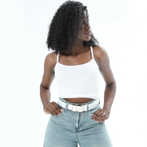 Women Belts for Jeans Dress Fashion Waist Ladies Faux Leather Belt with Gold Buckle