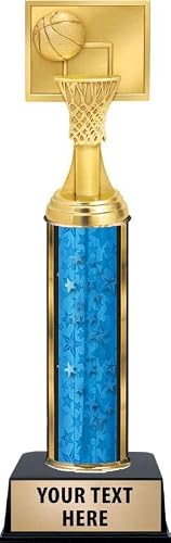 Crown Awards Basketball Slam Dunk Award with Custom Engraving, 11" Blue Stars Basketball Slam Dunk Trophy