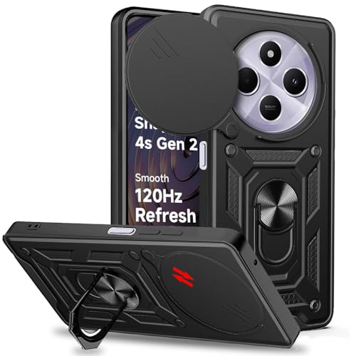 Image of AESTMO Tough Armor Redmi A4 / Poco C75 5G Bumper Back Case Cover | Ring Holder & Sliding Camera Shield Cover | 360 Degree Protection Back Case Cover (Black)