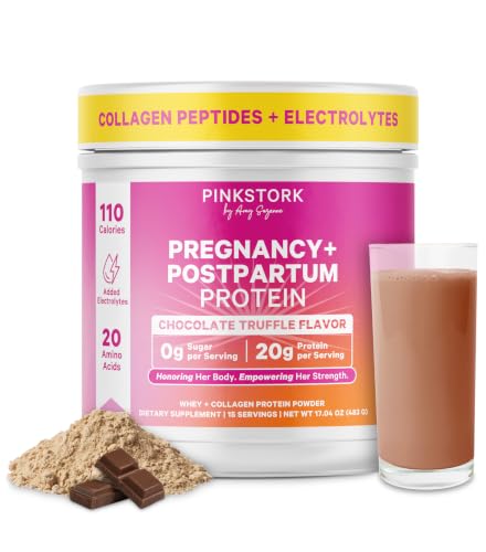 Pink Stork Pregnancy & Postpartum Protein Powder for Women 20g Whey & Collagen Prenatal & Breastfeeding Protein Shake Mix for Energy Recovery & Hydration Chocolate 15 Servings