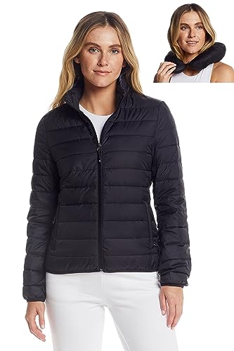Weatherproof Womens Puffer Jackets - Packable Travel Neck Pillow Alternative Down Puffer Jacket Women (Black, Large)