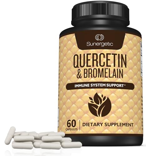 Image of Sunergetic Premium Quercetin & Bromelain Supplement - Powerful Quercetin Bromelain Complex to Help Support Immune System & Seasonal Support - Quercetin 1000mg Per Serving - 60 Capsules