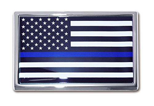 Elektroplate Police Thin Blue Line USA Flag Chrome Frame Medium All Metal Emblem for SUVs | Universal Fit at 3.8