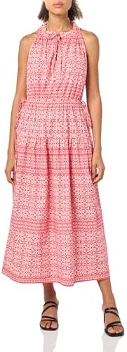 Anne Klein Women's Tier Skirt and Drawstring Halter Dress, Hbscs Red/Pearl  Wht, X-Small : Amazon.sg: Fashion
