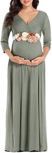 KIM S Maternity Dress Maternity Dresses for Baby Shower Maternity Dress for Wedding Guest Maternity Dresses Long Sleeve Maternity Dress (Grey Green S)