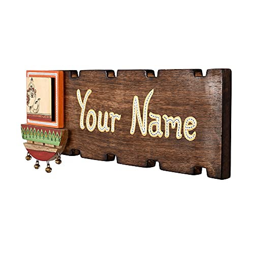 Image of Aakriti Art Creations Madhubani Welcome Handcrafted Madhubani Folk Art Solid Wood Nameplate for Home Entrance | Traditional Name Plate for Home Entrance Outdoor | Wooden Name Plate | Name Plate for
