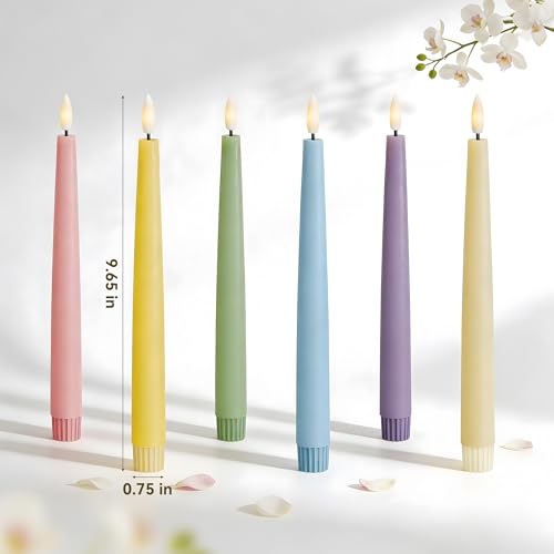 Image of Stmarry Multicolored Pastel Flameless Taper Candles with Remote, 9.65 Inch Real Wax LED Colored Candlesticks, Battery Operated Colorful Candlesticks, Easter Spring Home & Wedding Decor, 6 Pack