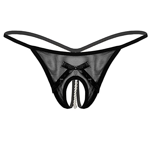 ranrann String Sexy Femme Sexy Ficelle Tanga T-Back Mini Slip Taille Basse Thong Bikini Erotique Lingerie sous-vêtement Shorty Panties Briefs Underwear Couleur Unie Type C Noir Taille Unique