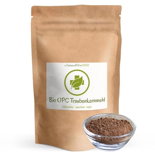 Produktfoto von Bio OPC Traubenkernmehl - 500 g - aus spanischen Traubenkerne gewonnen - Superfood in Rohkostqualität - 100% vegan und…