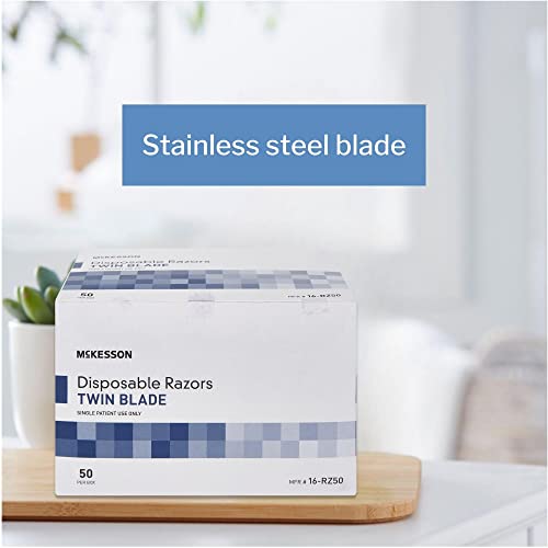 Mckesson Disposable Razors, Shaving Razor, Twin Blade, Stainless Steel Blade, Blue, 50 Count, 2 Packs, 100 Total #TOP3