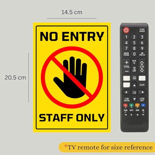 Image of No Entry Staff Only Sign Sticker Board (20.5 x 14.5 CM) - Peel & Stick or Screw Fixing - Pre-Drilled 4 Corner Holes - Pack of 2 (No Entry Staff Only, Medium -20.5 x 14.5 CM)
