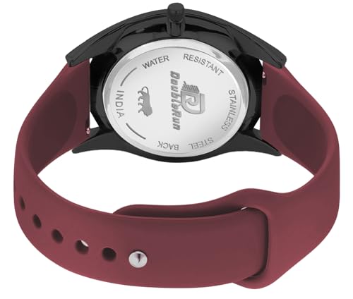 Image of DOUBLERUN Black Case Silicone Strap, 24-Hour Display, Roman Numerals, Analog Watch