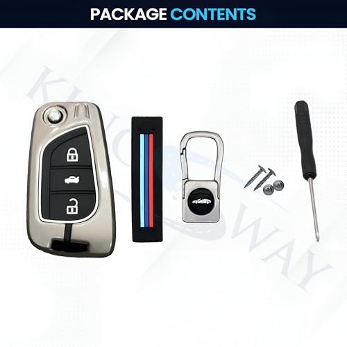 Image of KINGSWAY Toyota Car Key Cover and Keychain Perfect Shape and Compatible with 3 Buttons Smart Key of All Toyota Cars, Remote Key Shell, Key Case, Car Key Chain Cover, 360 Protection, Gunmetal Grey