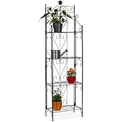 Estanteria Forja Jardin Relaxdays Estantería Macetas 4 Baldas Plegable, Metal, Negro, 157 x 44 x 24 cm