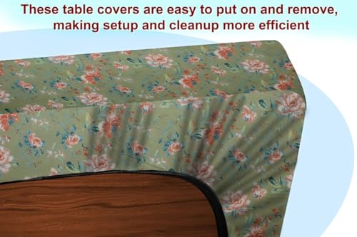 Image of The Furnishing Tree Elastic Cotton Rectangular Center Table Cover 18x48 in Inches Floral Multicolor on Greenish Base