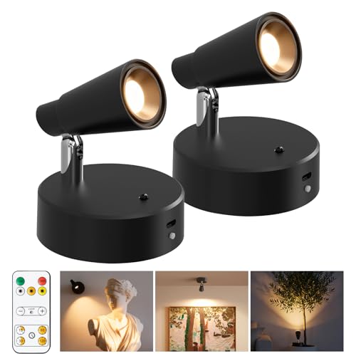 Fevislight Faretto LED Interno Senza Fili con Ricaricabile Batteria da 5000mAh, 2 Pezzi Faretti da Parete con Dimmerabile & 3 Temperature Colore per Letto Tocco & Telecomando