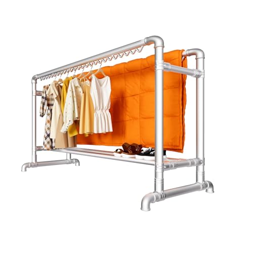 URYWTXY Percheros de Pie con Zapatero, Perchero Burro Doble con Gancho a Prueba de Viento, Burra Ropa de Pasillo Independiente, Fácil de Montar, para Colgar Ropa, Perchas, Camisas