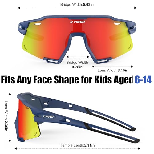 Image of X-TIGER Polarized Kids Sunglasses Youth Baseball Sunglasses UV400 Boys Girls Sports Sun Glasses for Softball Cycling Scooter