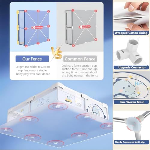 Image of MONSTECH Large Baby Playpen 150x180cm Pit Balls Playpen for Baby up to 5 Years with Anti-Fall Rings, Safety Lock, Breathable Mesh, Kids Activity Center Play Pen (Large-GreyPrint)