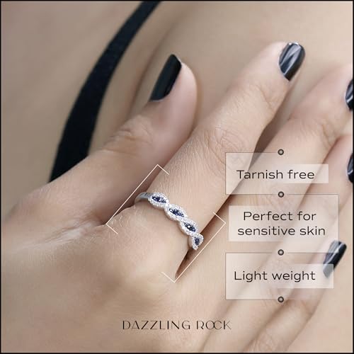 Dazzlingrock Collection Round Blue Sapphire & White Diamond Swirl Stackable Anniversary Ring for Women in Solid Gold2