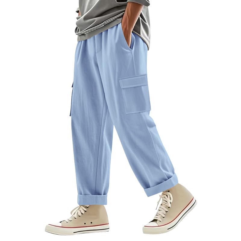 Comfort Trendy Pants for Men Casual Summer Beach Elastic Waist Sweatpants Drawstring Lightweight Vacation Trousers2
