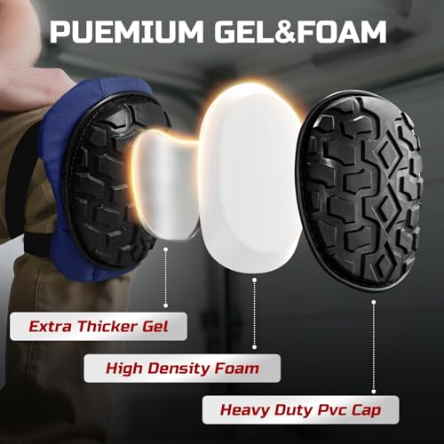 Image of Professional Knee Pads for Work Construction with Heavy Duty Cap Foam Padding Gel Cushion Knee Pads for Men, Comfortable Adjustable Strong Strap, Military Grade Rivet for Flooring Gardening, Blue