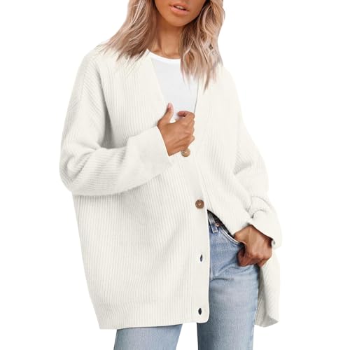 Jersey Mujer Invierno Tallas Grandes Cardigan Mujer Largos Manga Larga Rebeca De Punto Entretiempo Abierto Elegante Suéteres Chaqueta Larga Cómodo Jersey con Bolsillos(Blanco,XL)