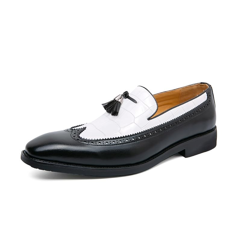 Dress Shoes for Men Slip On Square Burnished Toe Two Tone Vegan Leather Rubber Sole Anti-Slip Low Top Slip Resistant Walking