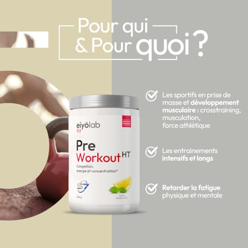 PRE WORKOUT HT | Booster Musculation sans Créatine | 3g de Bêta-Alanine + 3g d'Arginine + 4g de Citrulline + 200mg de Caféine + S7 | Énergie + Congestion Musculaire | 500g | Menthe Citron | Eiyolab – Image 5
