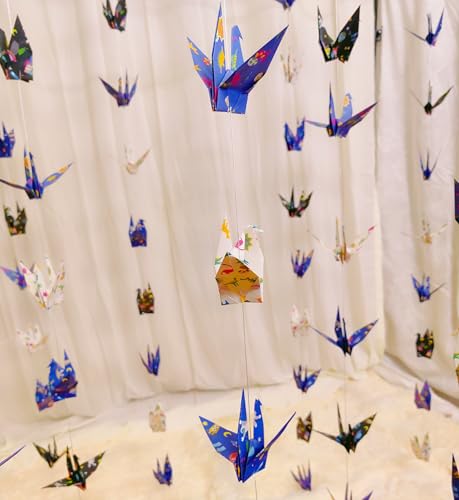 Image of Space Dinosaur Crane Paper Hanging Garlands(3stringsX 5.2ft), Colorful Planet and Animal Origami Birds Streamers for Baby Shower Birthday Party Supplies Boy Bedroom Garden Hanging Decor