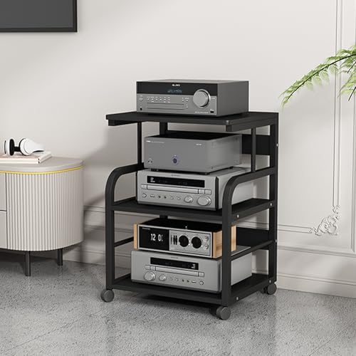 Moderno soporte de TV de 3 niveles, estante estéreo rodante, mueble multimedia, reproductor de discos de vinilo, centro de entretenimiento para sala de estar, estudio, sala de reuniones (marrón)