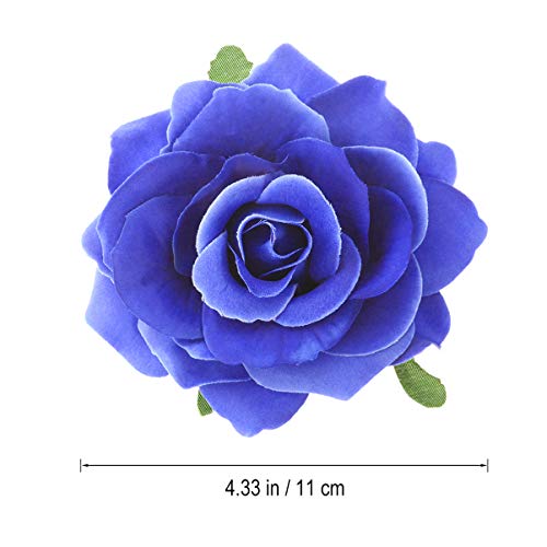 OSALADI Flower Hair Accessories Artificial Floral Hair Clip Big Rose Flower Hairpin Wedding Bridal Barrette Elegant Brooch Accessories for Women Girl Bridal Blue White Roses Artificial Flowers - Image 2