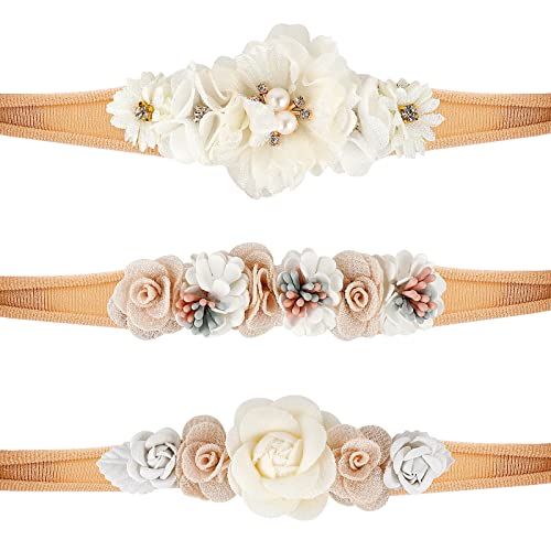 Image of Tinabless Baby Girl Floral Headbands (3PCS), Hairbands for Baby Girls Newborn Infant Toddlers, Hair Accessories, Baby Shower Gifts, Christmas Gifts