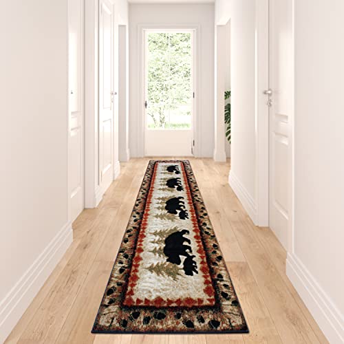 Masada Rugs, Cabin Lodge Area Rug Bear and Cub Scene (2 Feet 8 Inch X 10 Feet) Runner
