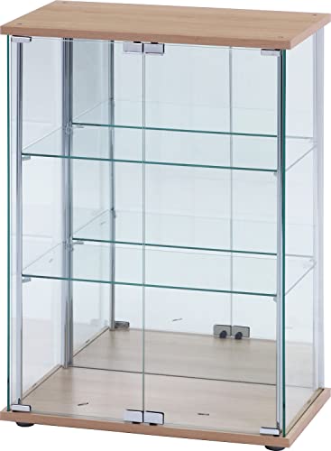 不二貿易 コレクションケース フィギュアケース 3段 幅60.5×奥行36.5×高さ85cm ナチュラル ワイドタイプ 背面ミラー 72801