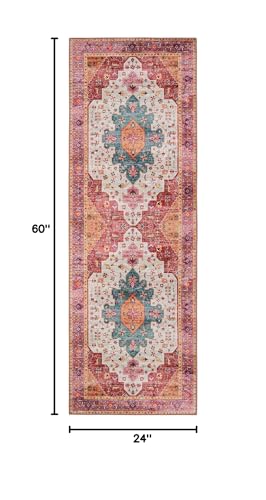 Moynesa Ultra-Thin Washable Runner Rug - Pink 2x5 Bathroom Rug Low Pile Hallway Rug Runner, Non Slip Pet Friendly Indoor Floor Carpet Runner for Kitchen Living Room Bedside Laundry Room