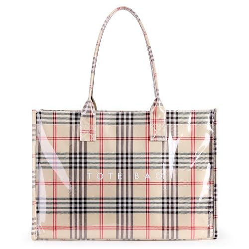 Image of KALIDI PVC Tote Bag Women's Kraft Paper Work Handbags Purses with Top Handle